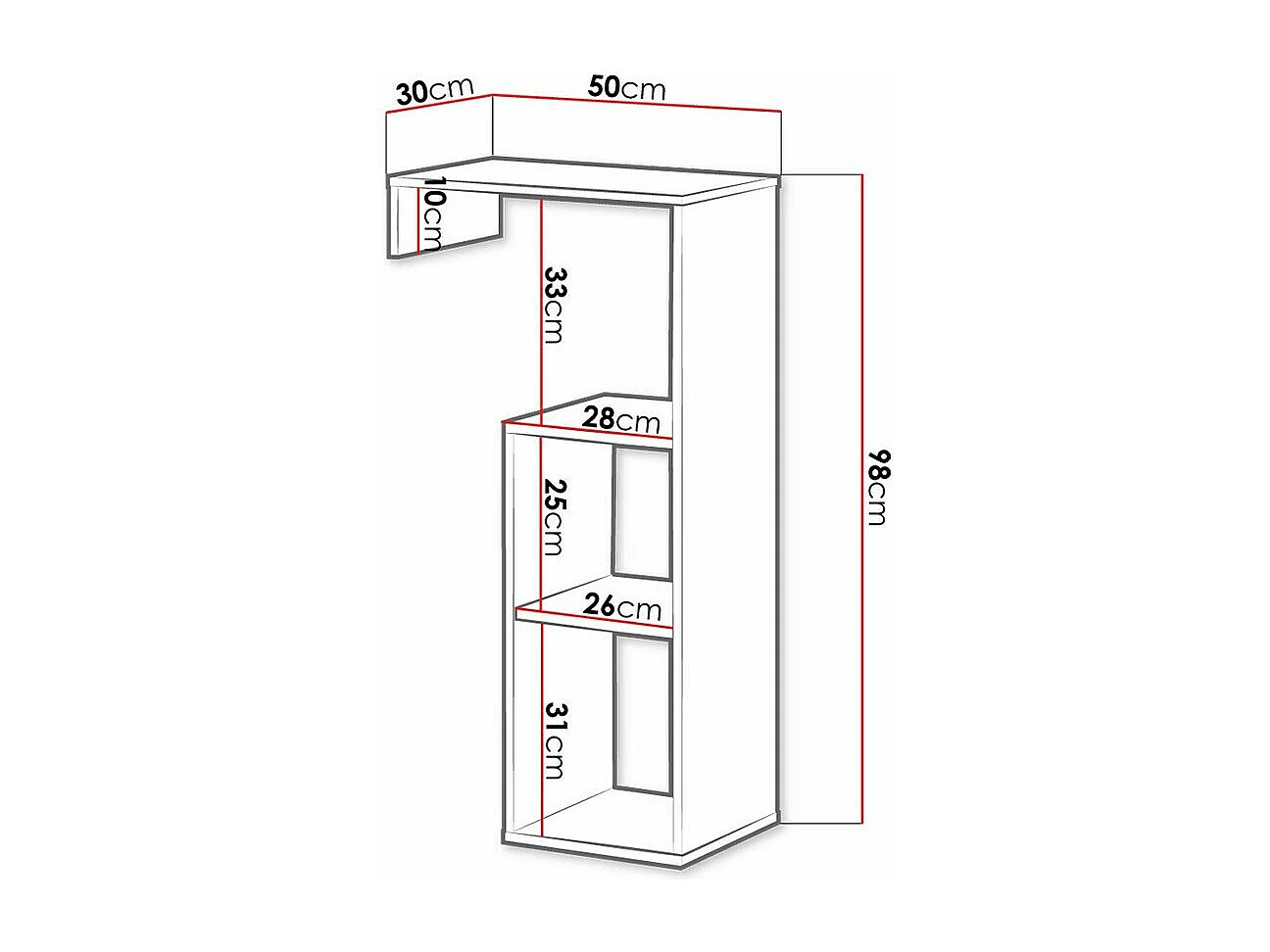 Estante Florevi 115, Aberto sem a parte traseira, 98x50x30cm