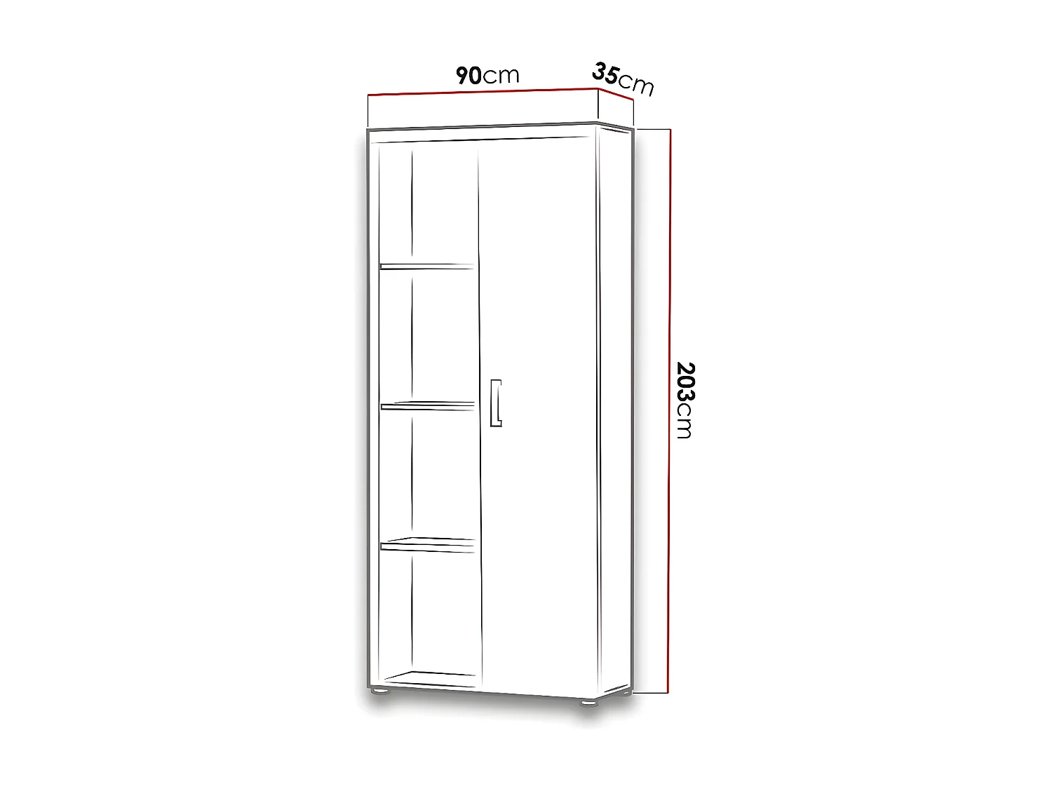 Étagère Odebeli 104, Fermé|Avec des portes, MDF|Stratifié, Le nombre de portes: 1, 203cm