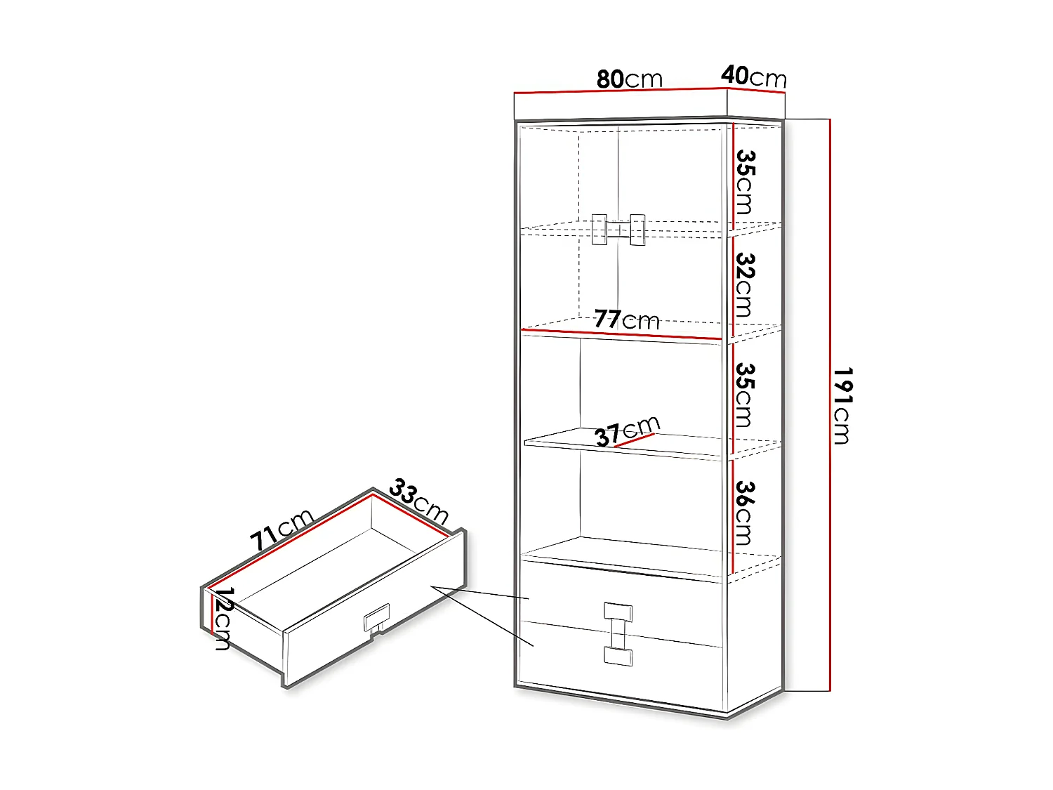 Étagère Florevi 112, Avec tiroirs|Avec des portes, Stratifié, Le nombre de portes: 2,