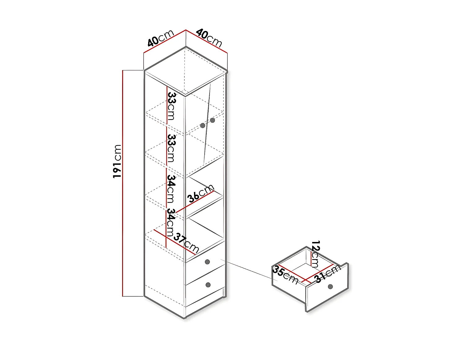 Estantería Almira 104, Con cajones|Con puertas, Aglomerado laminado, Número de puertas: 2