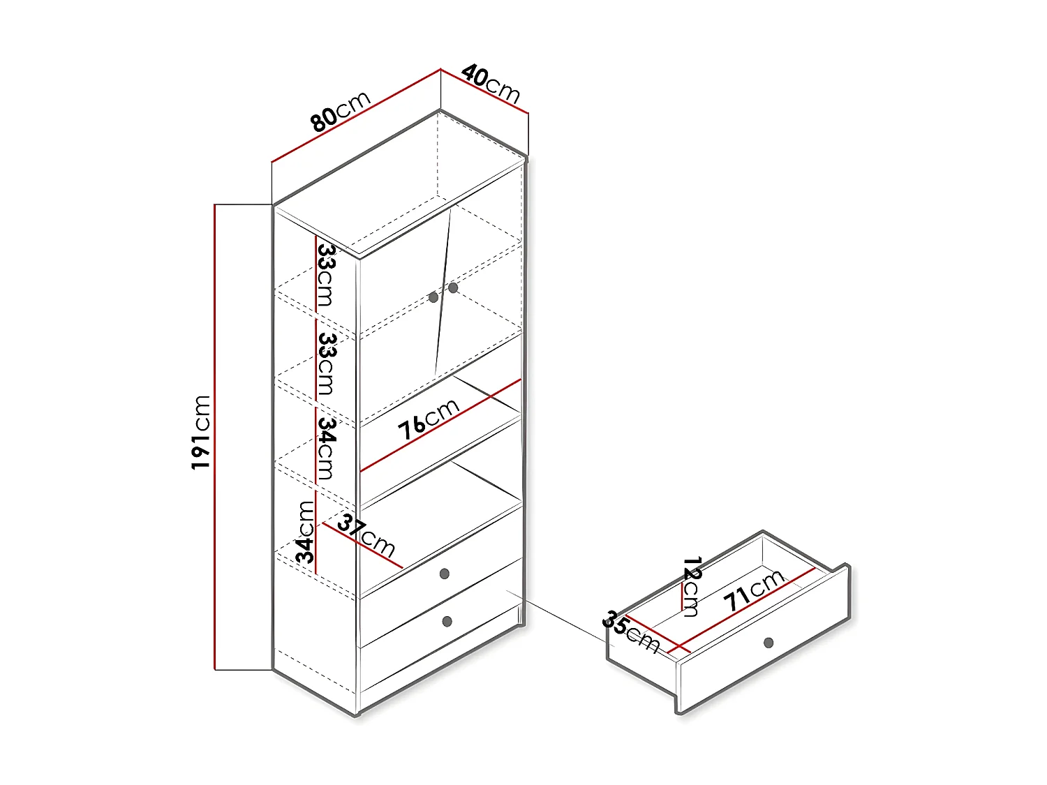 Étagère Almira 103, Avec tiroirs|Avec des portes, Stratifié, Le nombre de portes: 2, 80cm