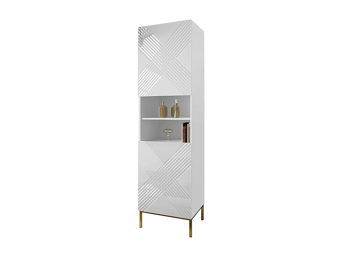 Scaffale Levelbu 105, Chiuso|Con porte, 200x55x42cm, Bianco lucido|Bianco