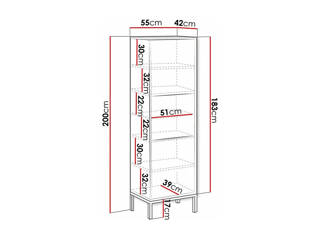 Scaffale Levelbu 105, Chiuso|Con porte, 200x55x42cm, Bianco lucido|Bianco
