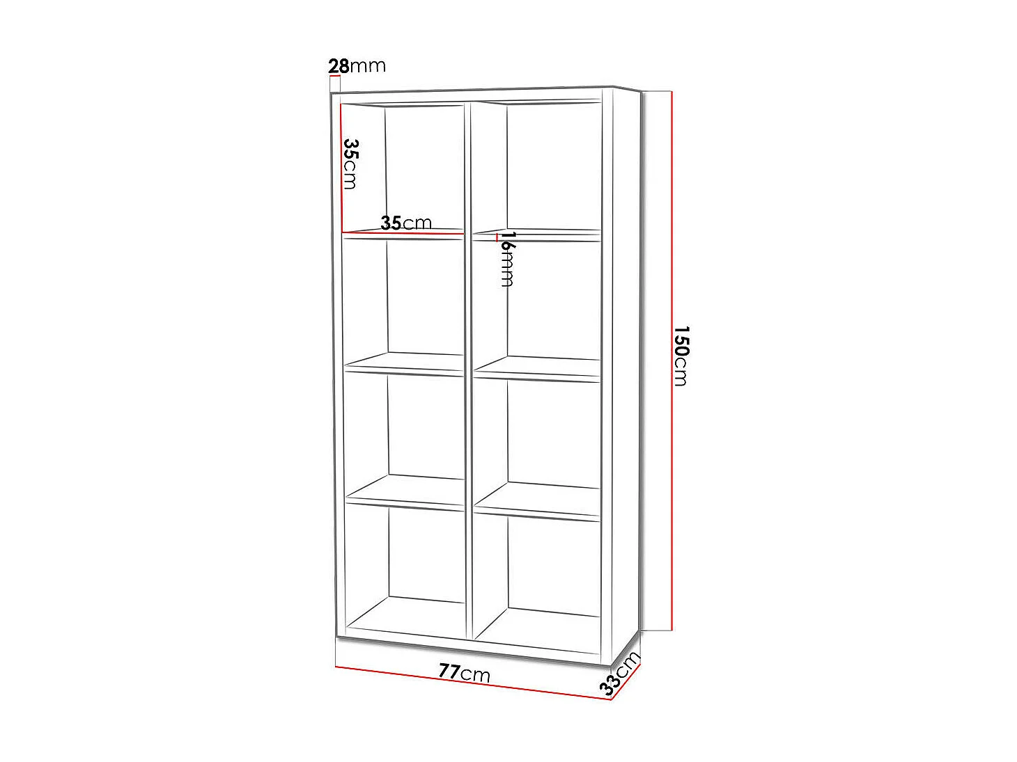 Estante Levnova 104, Aberto sem a parte traseira, 150x77x33cm