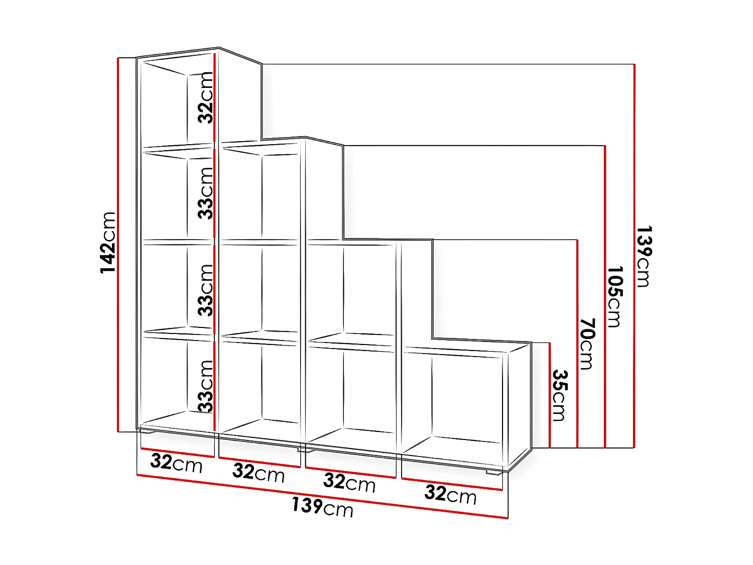 Estantería Sarasota 111, Abierta sin pared trasera, Aglomerado laminado, 142x139x33cm