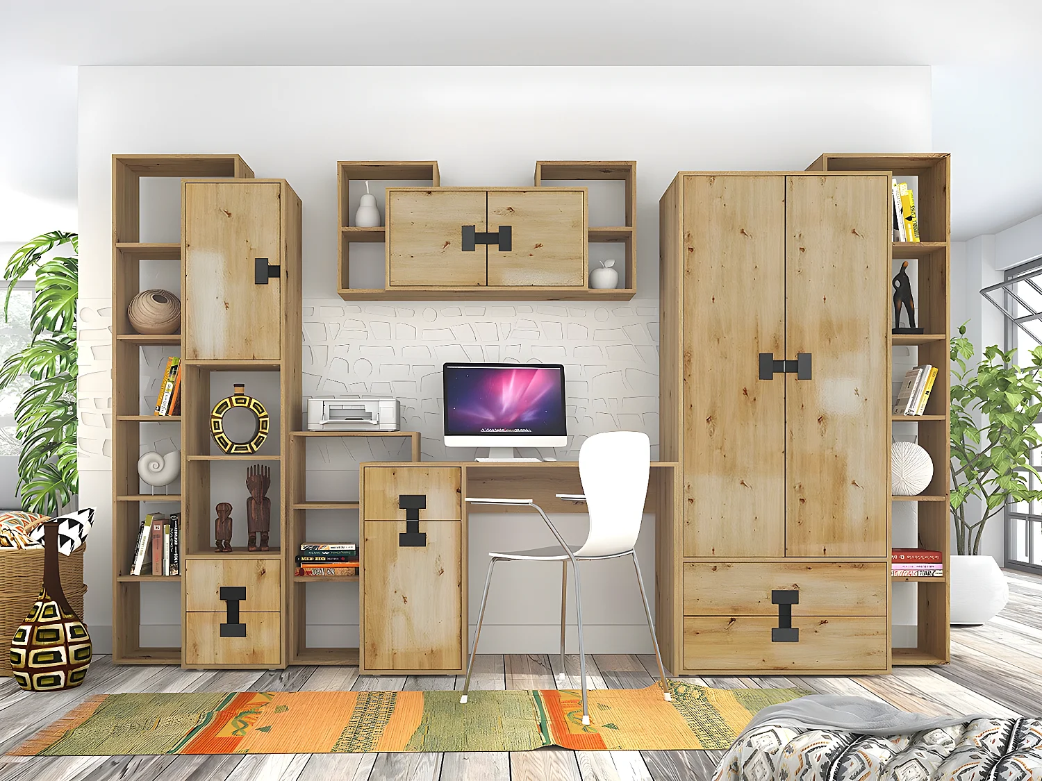 Estantería Florevi 111, Con puertas|Con cajones, Aglomerado laminado, 191x40x40cm