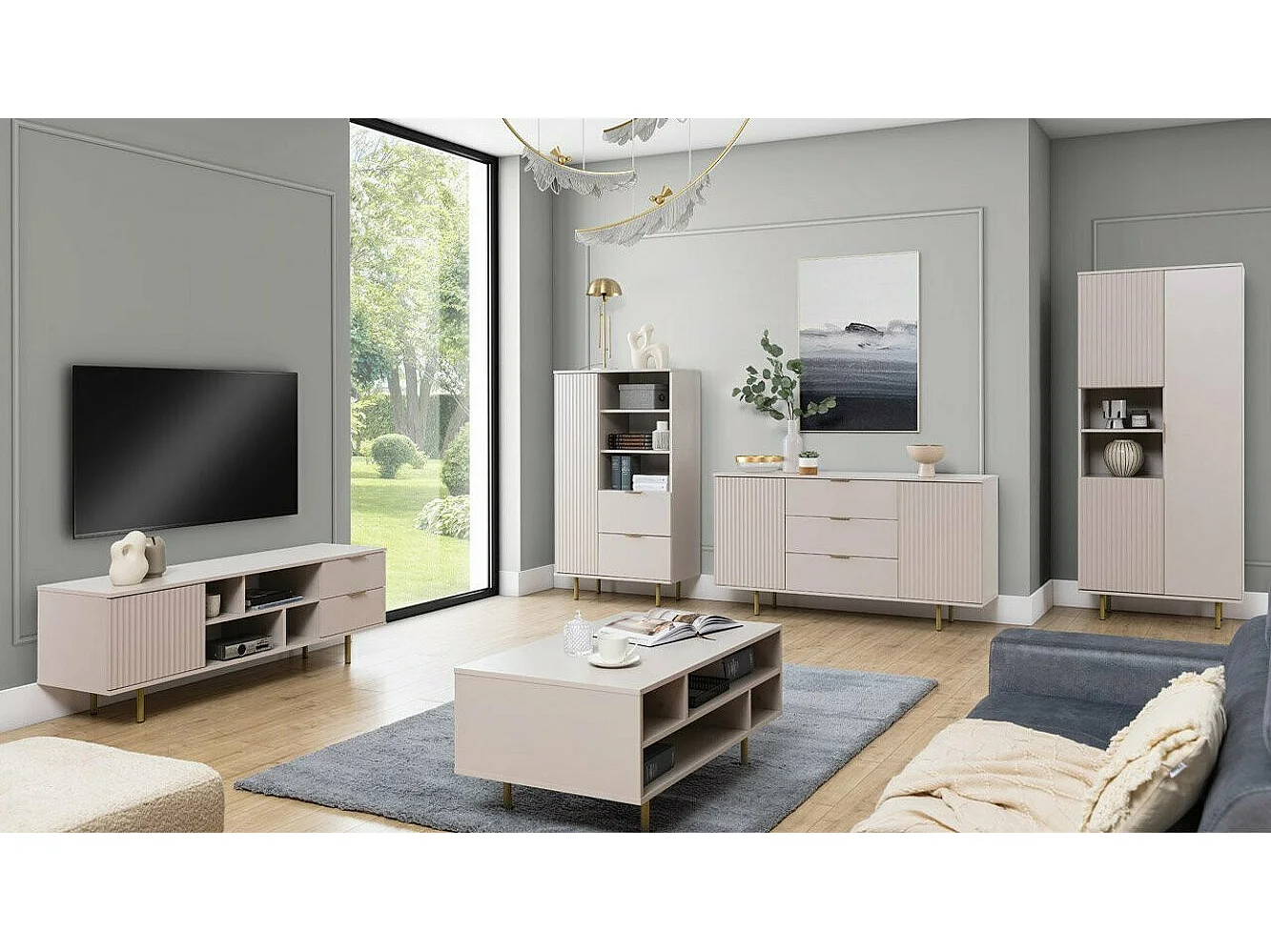 Scaffale Virdomi 103, Chiuso|Con cassetti|Con porte, 140x80x41cm, Cachemire