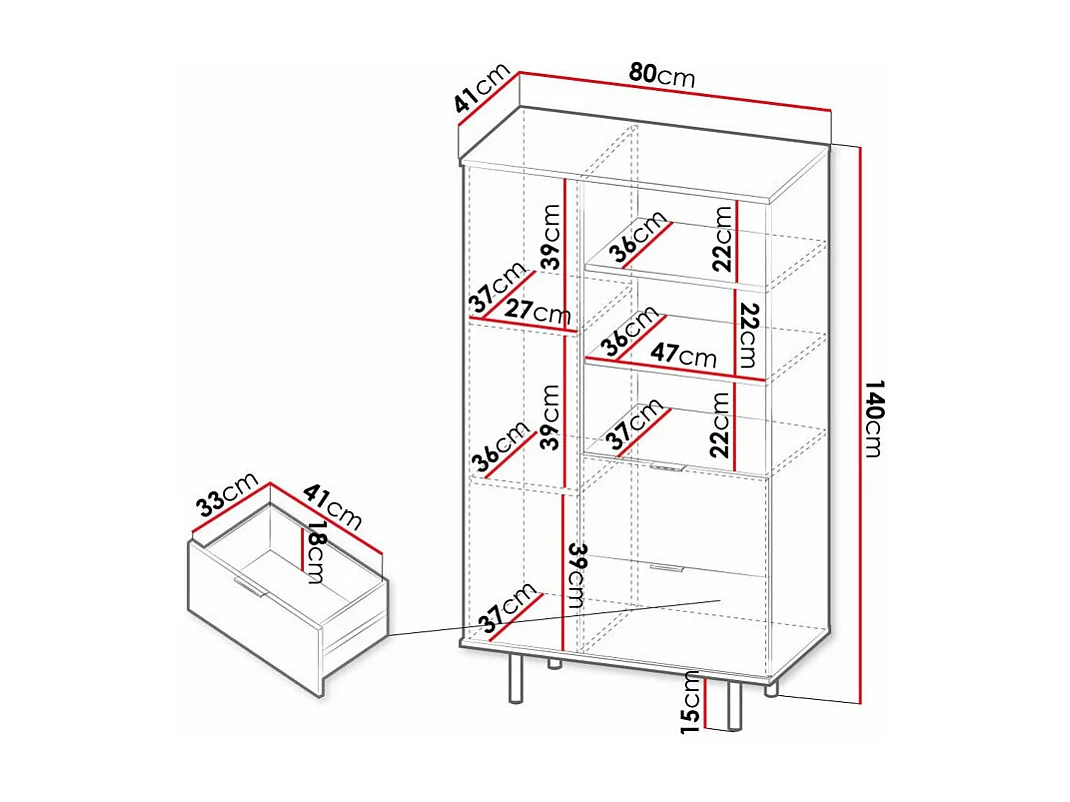 Scaffale Virdomi 103, Chiuso|Con cassetti|Con porte, 140x80x41cm, Cachemire