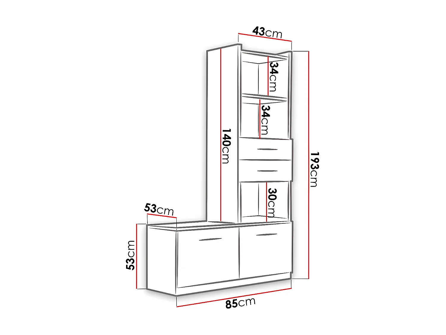 Étagère Salmere 105, Avec tiroirs|Avec des portes, MDF|Stratifié, Le nombre de portes: 2