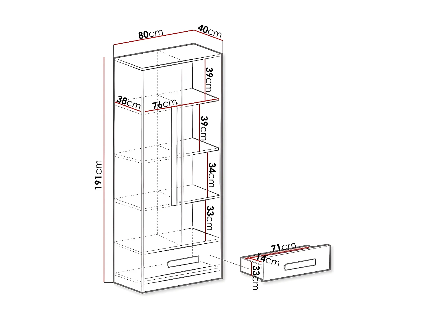 Étagère Merevari 104, Avec tiroirs|Avec des portes, Stratifié, Le nombre de portes: 1,