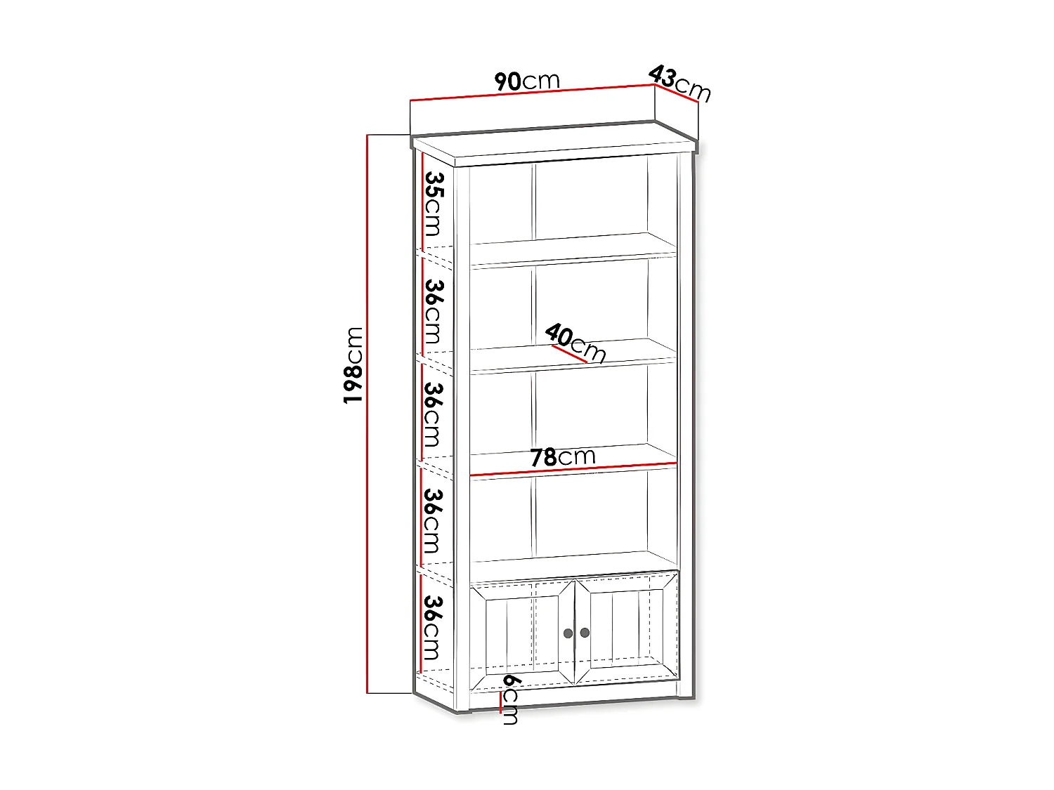 Étagère Ferdore 112, Ouvert, MDF|Stratifié, Le nombre de portes: 2, 198x90x43cm