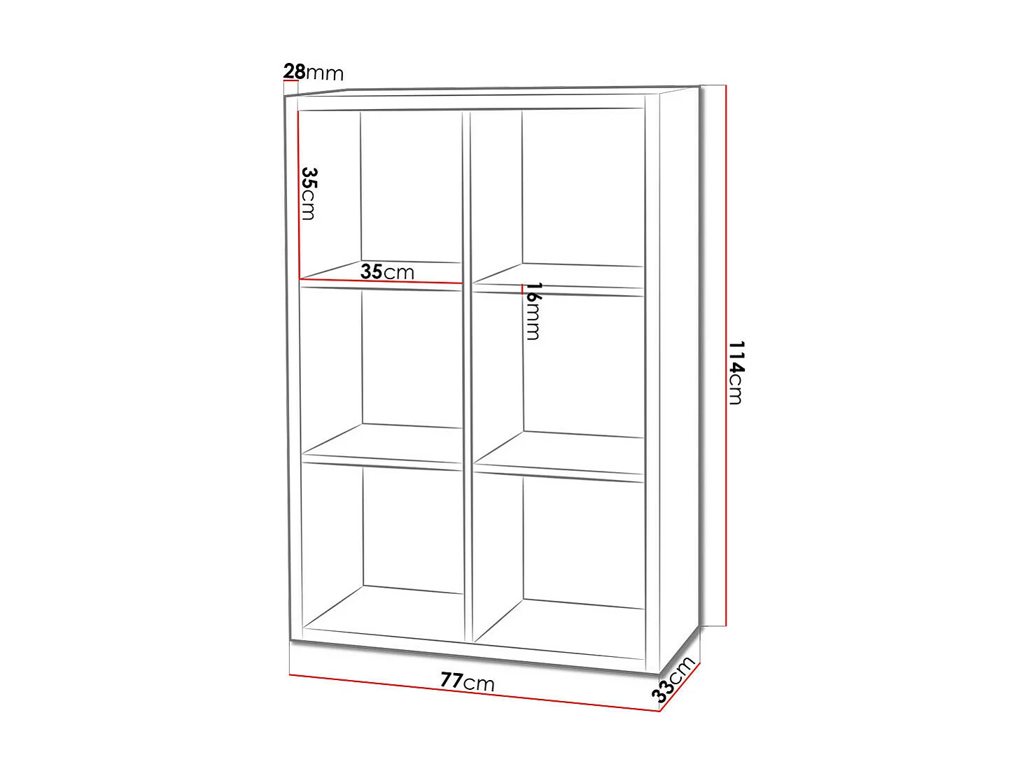 Estante Levnova 103, Aberto sem a parte traseira, 114x77x33cm