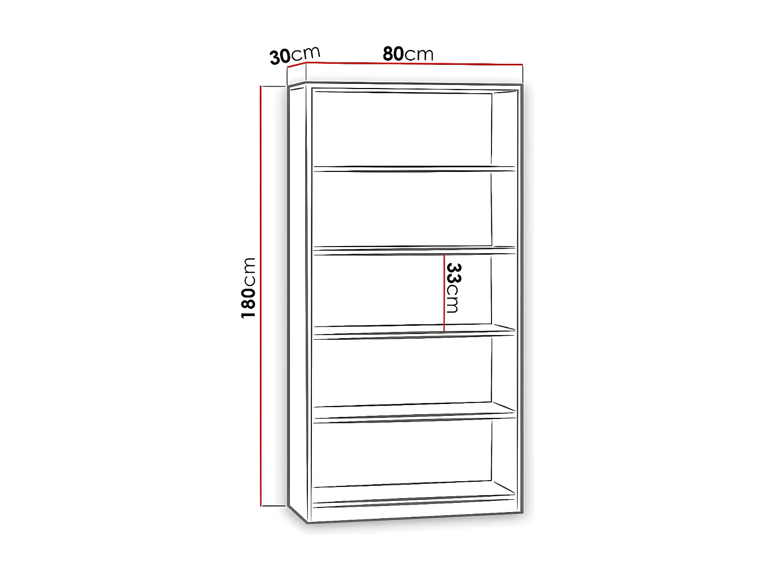 Estantería Comfivo 165, Abierto, Aglomerado laminado, 180x80x30cm
