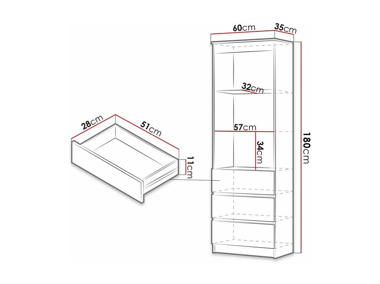 Estantería Comfivo 184, Con cajones, Aglomerado laminado, Número de cajones: 3, 180x60cm