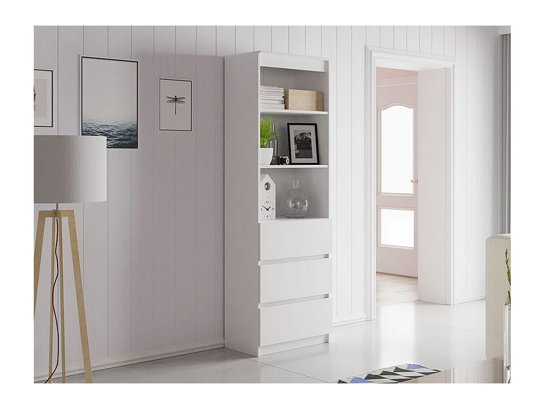 Étagère Comfivo 184, Avec tiroirs, Stratifié, Nombre de tiroirs: 3, 180x60x35cm, Blanc