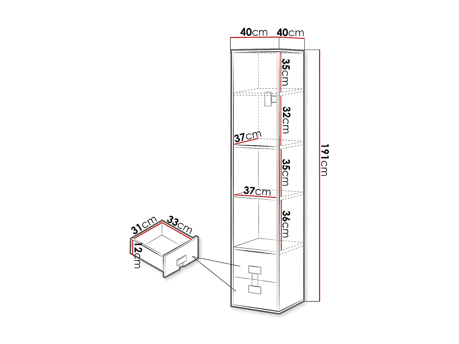 Étagère Florevi 111, Avec des portes|Avec tiroirs, Stratifié, Le nombre de portes: 1,
