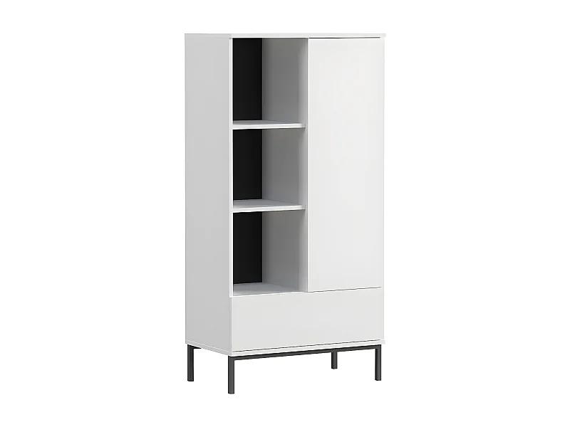 Estantería Lomsore 103, Con puertas|Con cajones, Aglomerado laminado, 140x70x41cm, Blanco