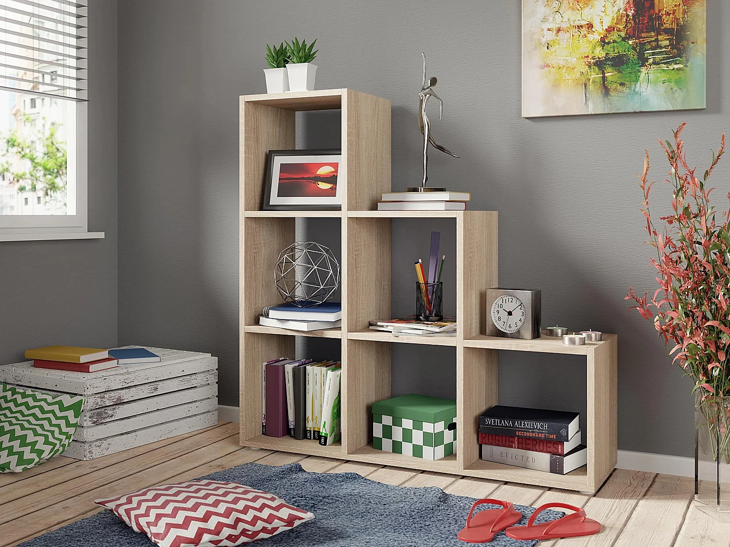 Étagère Lexicon, Ouvert sans paroi d'extrémité, Stratifié, 108x105x33cm, Sonoma chêne