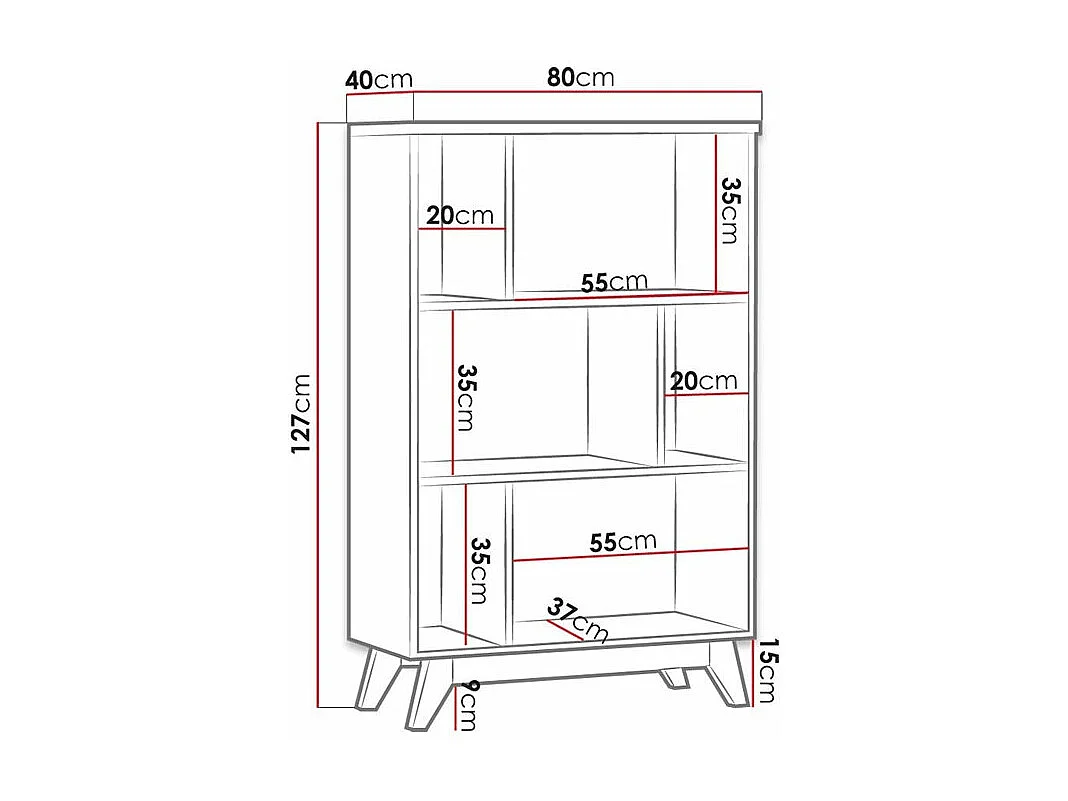 Étagère Sorvera 103, Ouvert, Stratifié, 127x80x40cm, Pin Anderson|Chêne