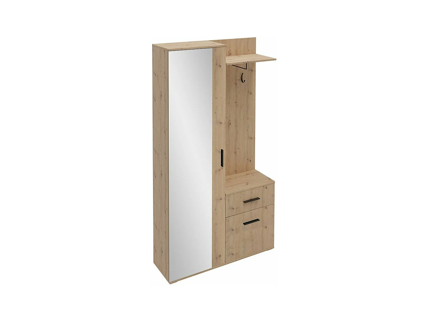 Meuble d'entrée Stanton 103, 195x97x30cm, Miroir, Chêne Artisan, Stratifié, À poser