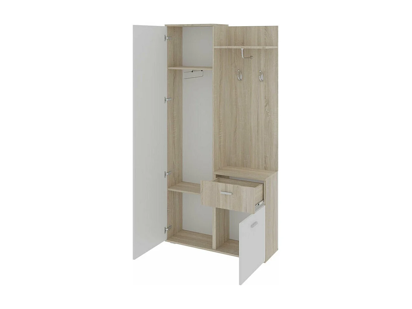 Meuble d'entrée Stanton 103, 195x97x30cm, Miroir, Noir|Chêne Artisan, Stratifié, À poser