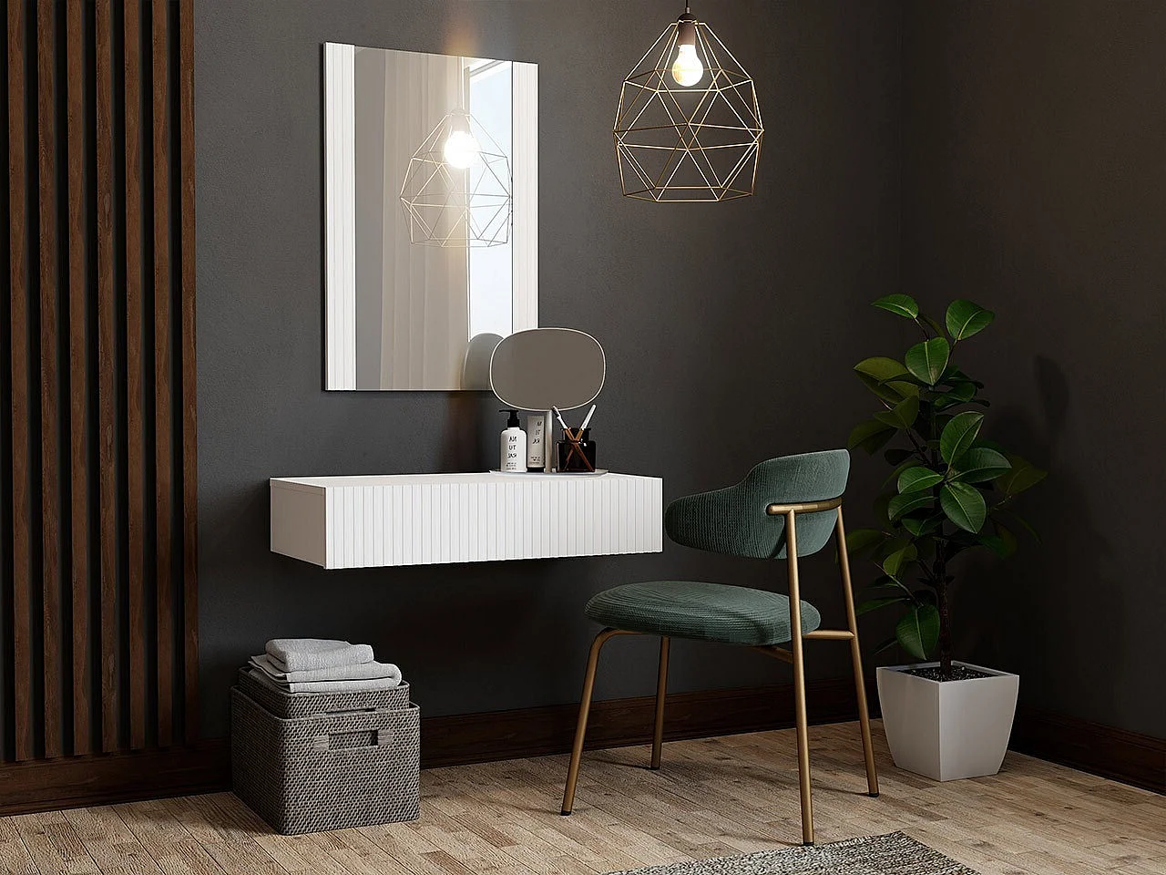 Tocador Levmari 111, Blanco, Espejo, 97x80x42cm