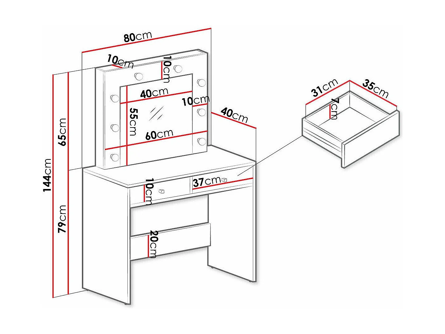 Toucador Bedford 102, Espelho, 14x8x4cm