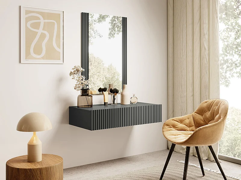 Coiffeuse Remeta 108, Anthracite, Miroir, 97x80x42cm