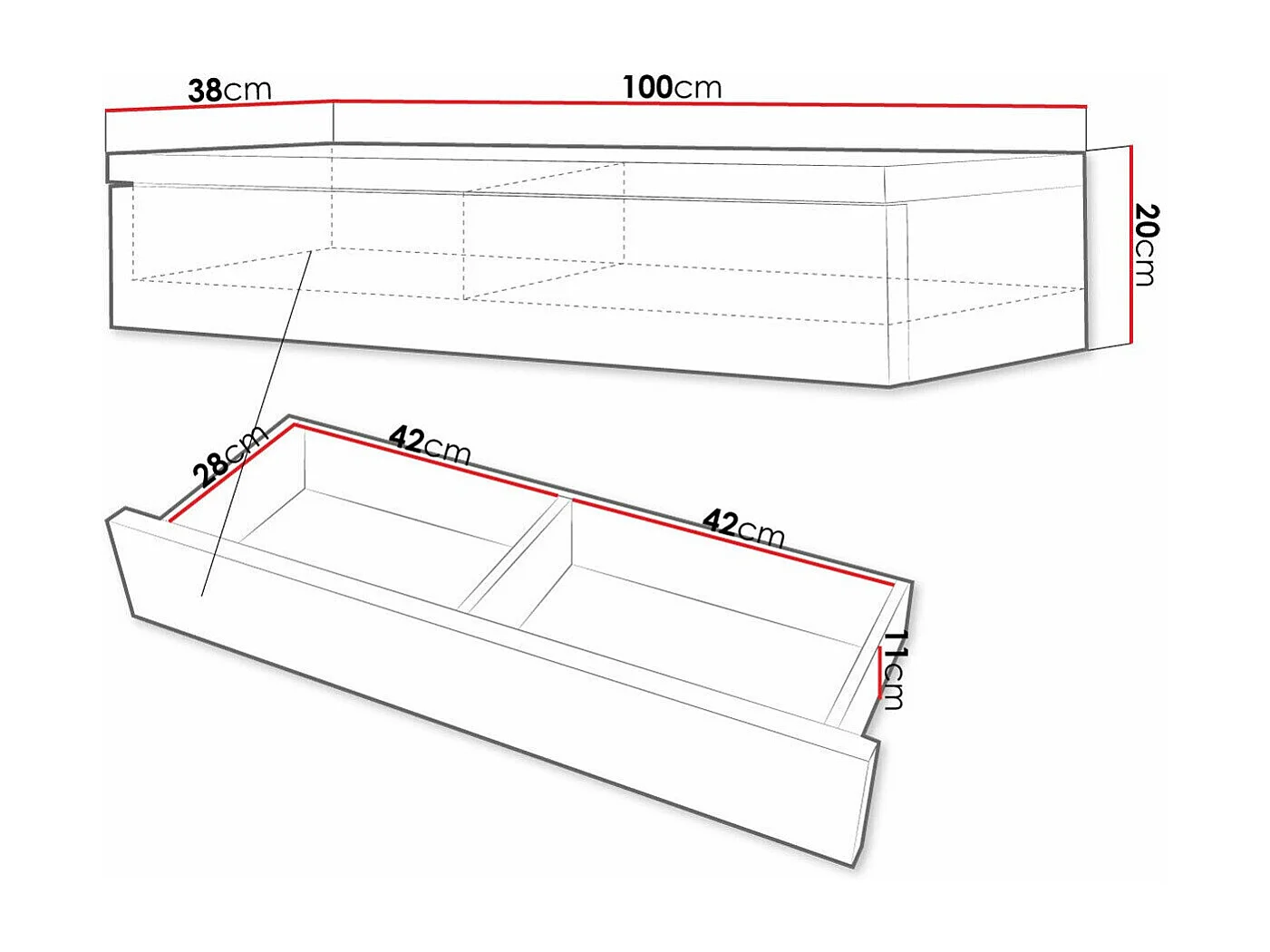 Tocador Providence 186, Blanco brillante|Blanco, 20x100x38cm