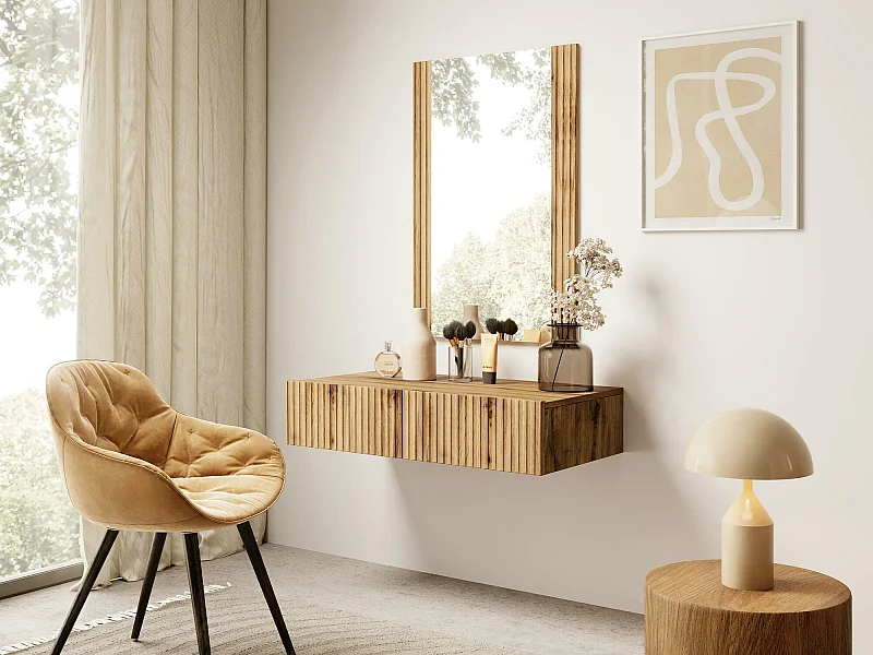 Coiffeuse Remeta 108, Chêne wotan, Miroir, 97x80x42cm