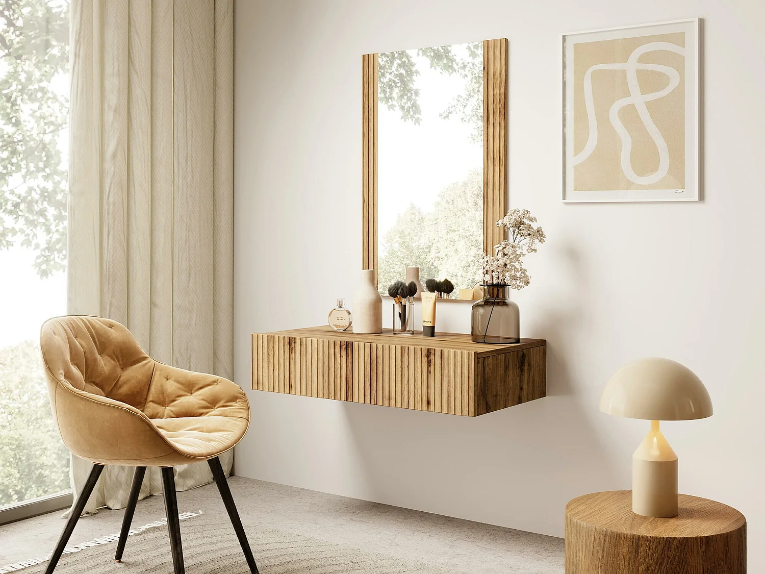 Tocador Remeta 108, Roble wotan, Espejo, 97x80x42cm