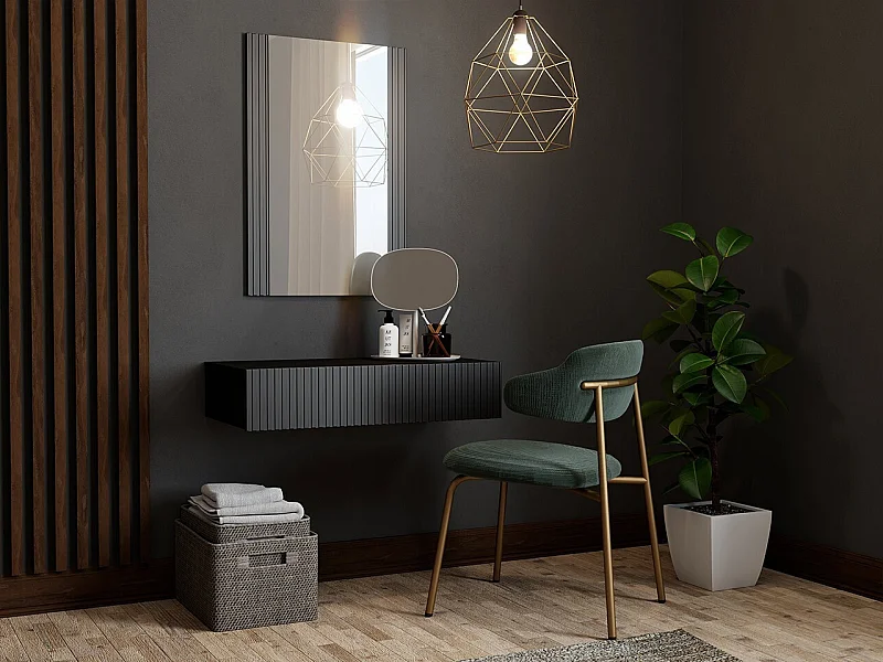 Tocador Levmari 111, Negro, Espejo, 97x80x42cm