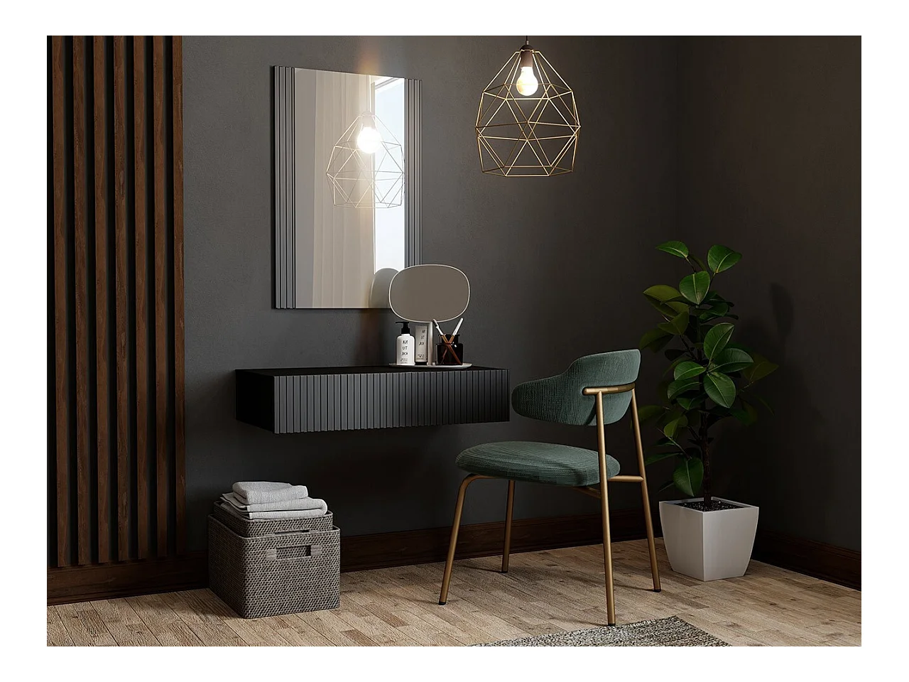 Coiffeuse Levmari 111, Noir, Miroir, 97x80x42cm