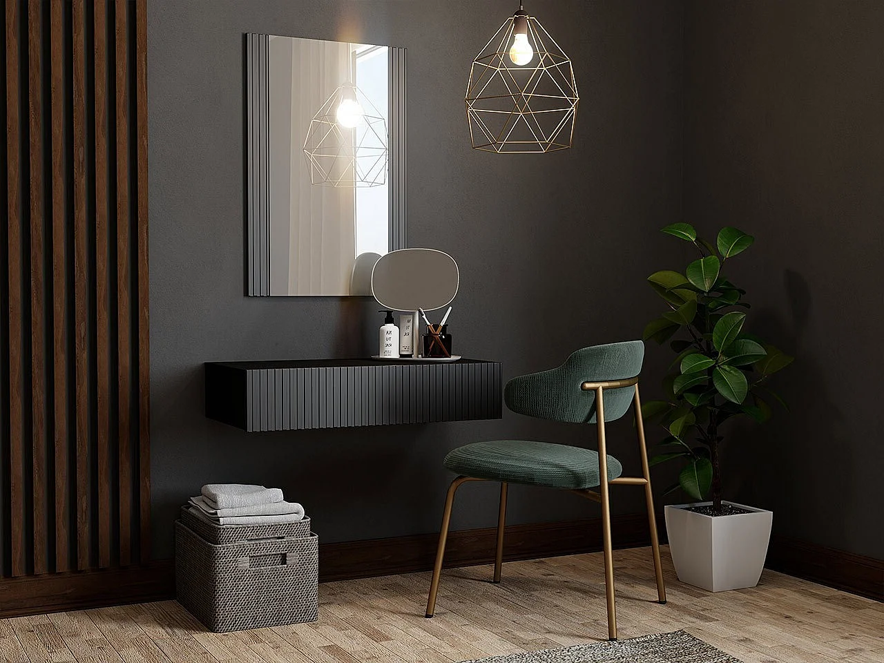 Coiffeuse Levmari 111, Noir, Disponible, 97x80x42cm