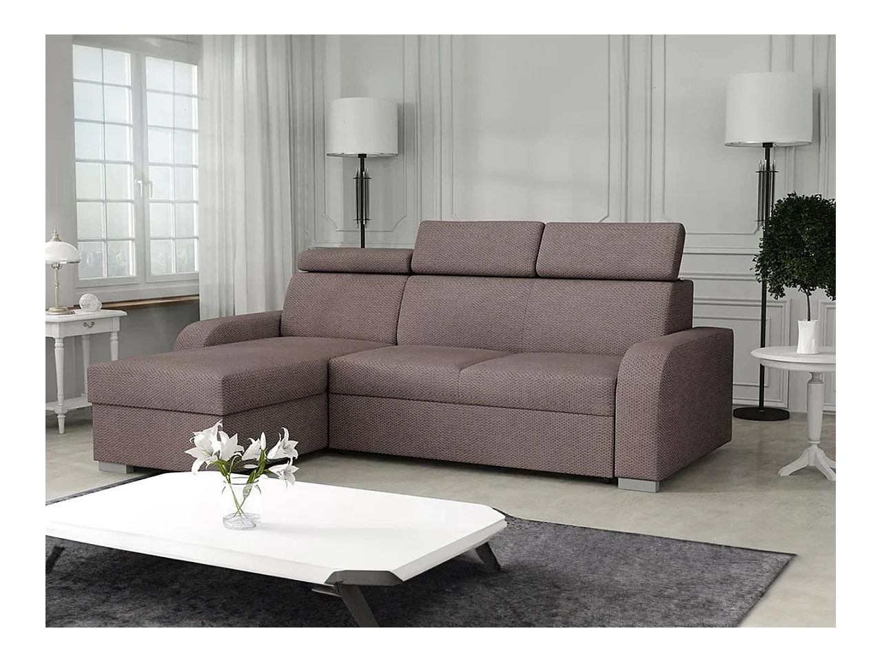 Canapé d'angle Etrcala 100, Marron, Fonction de couchage, Boîte de literie, 235x170x85cm