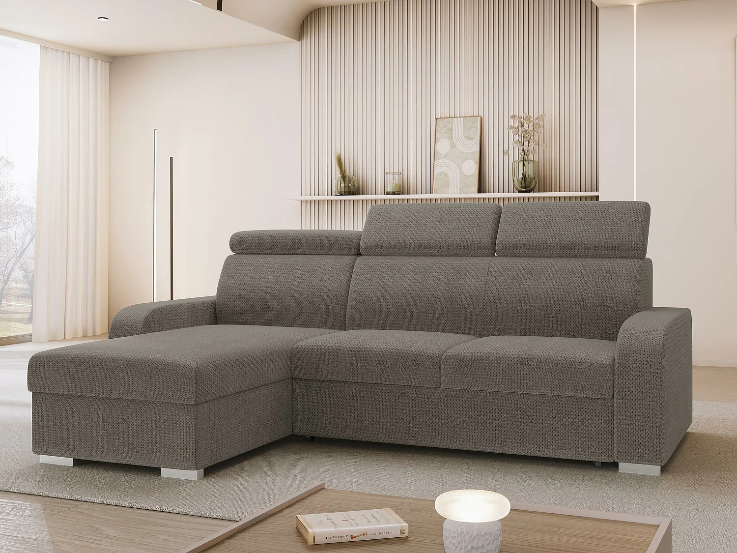 Canapé d'angle Ovos, Marron, Disponible, 235x170x85cm