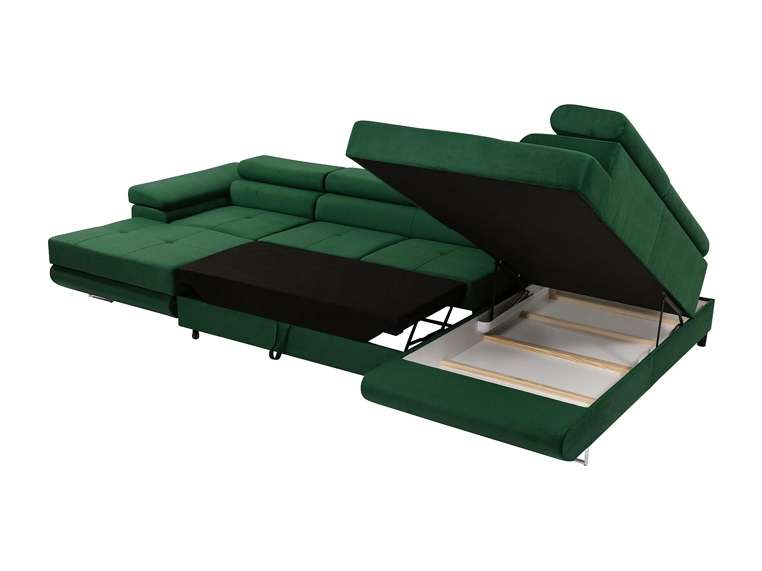 Sofá rinconero Comfivo Vinetum III, Verde, Función de descanso, Almacenaje, 346x203x70cm