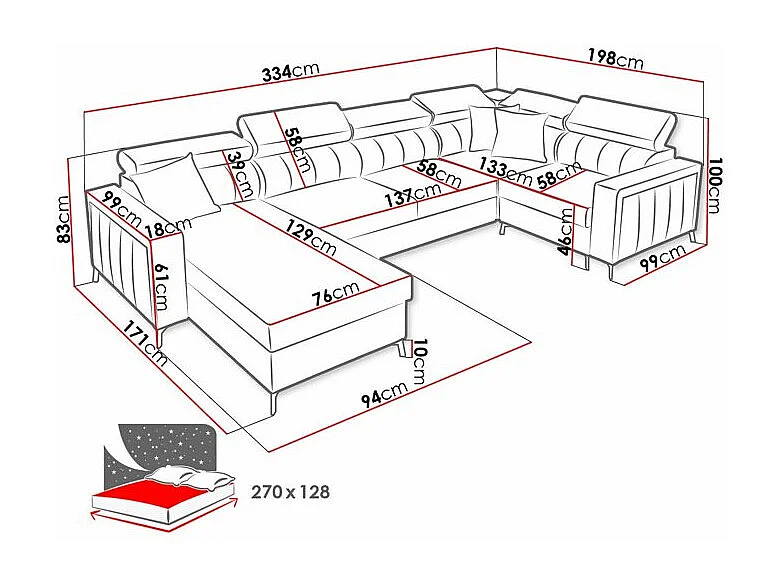 Canapé d'angle Sarasota 153, Rose, Disponible, 334x198x83cm