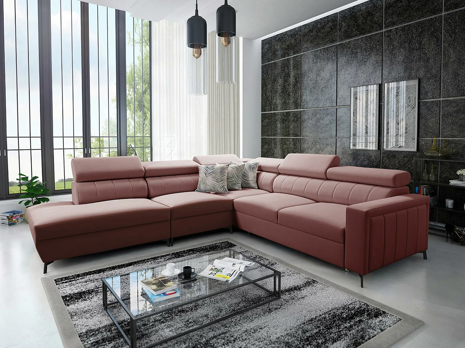 Canapé d'angle Sarasota 156, Rose, Disponible, 302x275x83cm