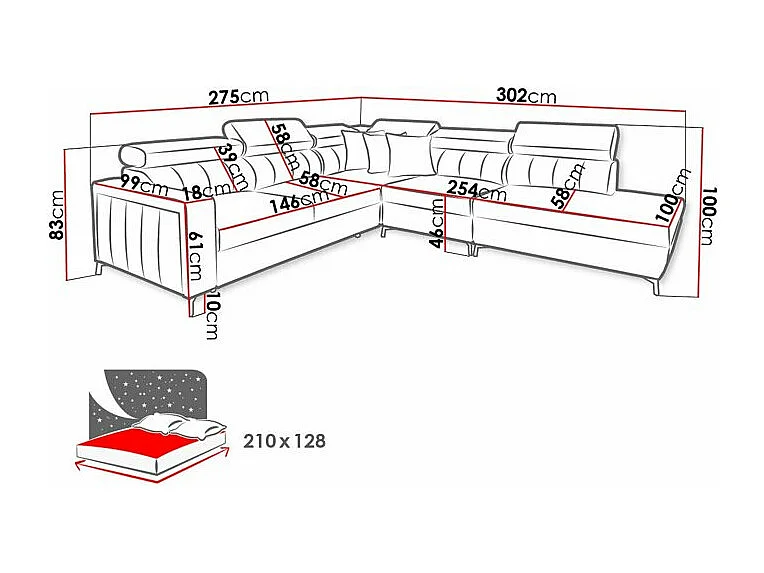 Canapé d'angle Sarasota 156, Rose, Disponible, 302x275x83cm