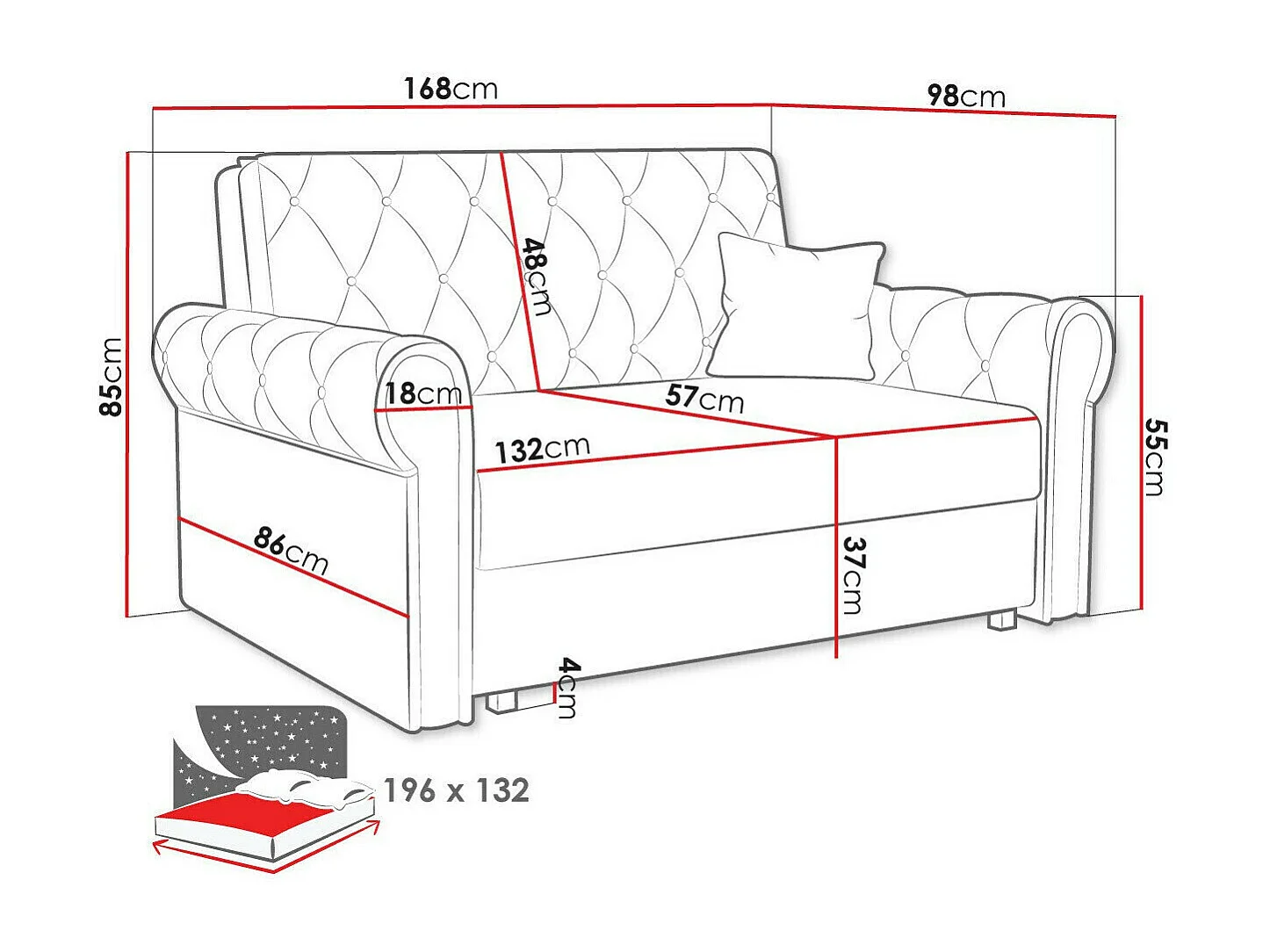 Sofá-cama Columbus 198, Almacenaje, 85x168x98cm, Muebles ya montados