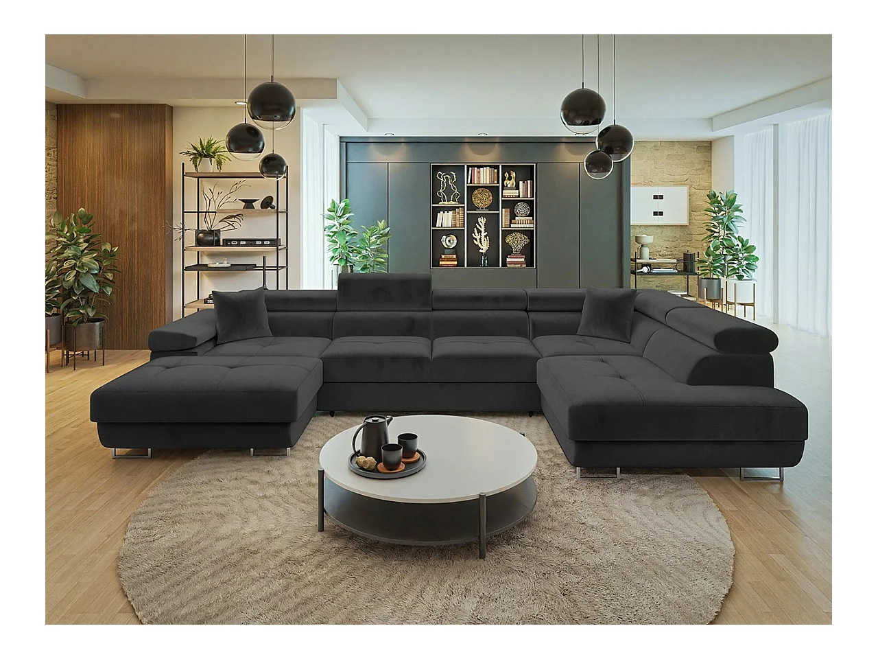 Canapé d'angle Comfivo Eliferu 103, Gris, Fonction de couchage, Boîte de literie, 346cm