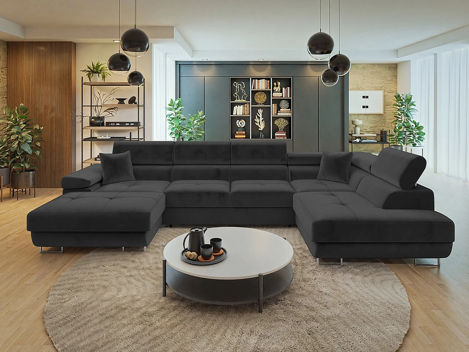 Canapé d'angle Comfivo Vinetum III, Gris, Disponible, 346x203x70cm