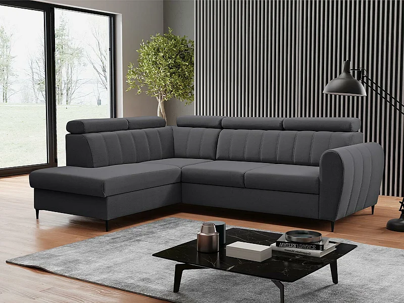 Sofá rinconero Temple 125, Gris, Función de descanso, Almacenaje, 264x200x90cm