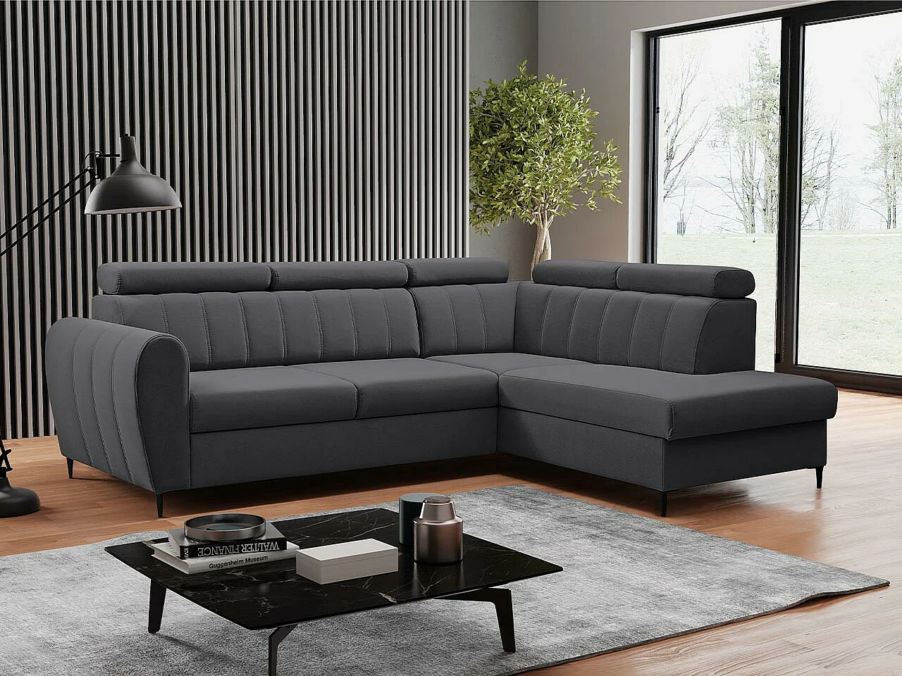 Canapé d'angle Temple 125, Gris, Disponible, 264x200x90cm