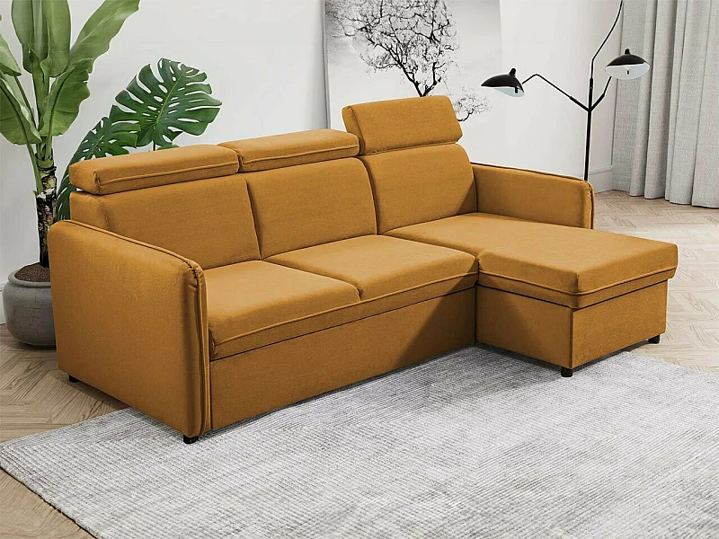 Sofá rinconero Temple 127, Amarillo, Función de descanso, Almacenaje, 220x140x84cm