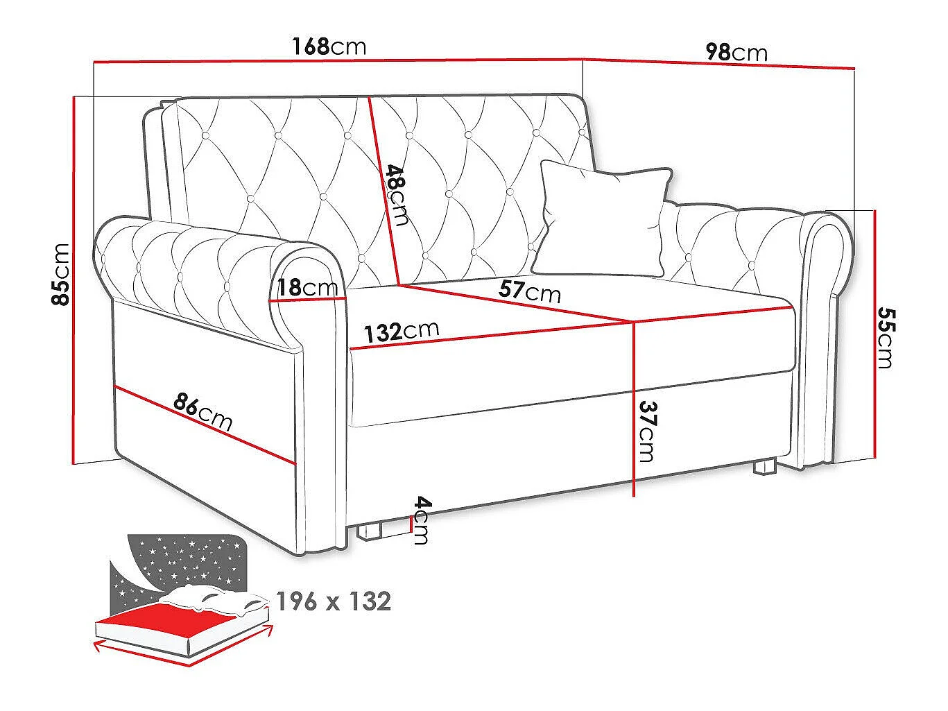 Canapé convertible Aelara III, Disponible, 85x168x98cm, Mobilier déjà assemblé
