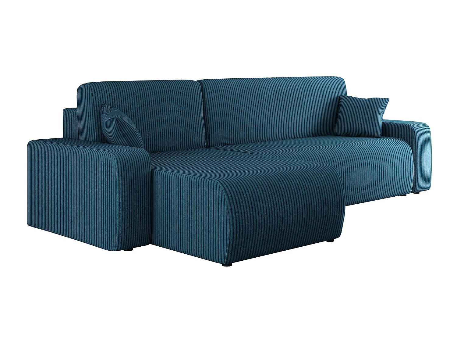 Canapé d'angle convertible 3 places en tissu côtelé bleu SHELTON