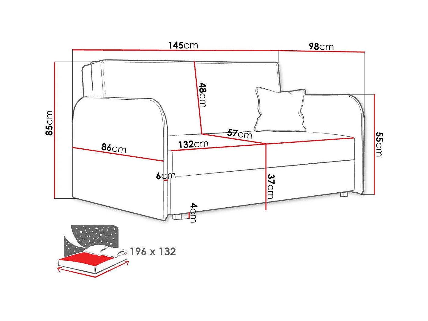 Canapé convertible Columbus 123, Boîte de literie, 85x145x98cm, Mobilier déjà assemblé