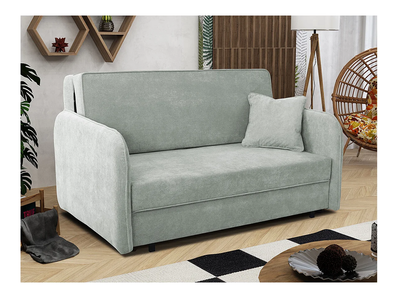 Canapé convertible Columbus 123, Boîte de literie, 85x145x98cm, Mobilier déjà assemblé